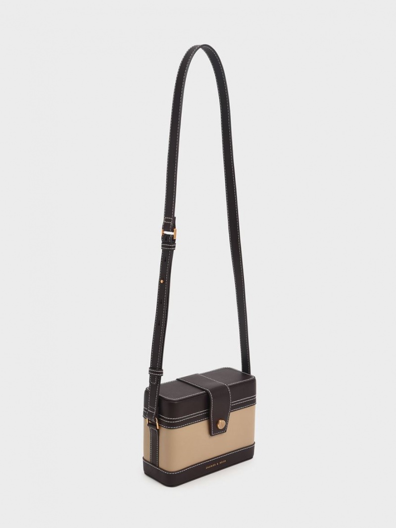 Geanta Crossbody Charles & Keith Bronte Contrast-Trim Boxy Maro | 369ADVZWR