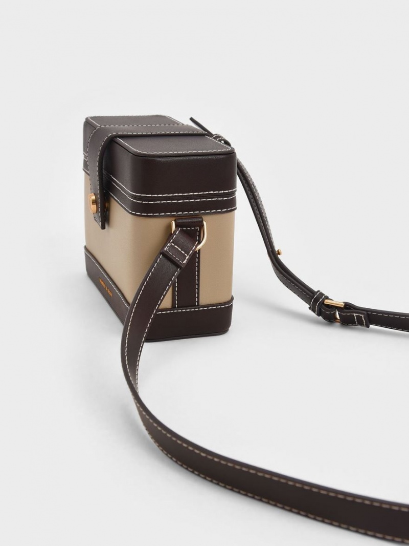 Geanta Crossbody Charles & Keith Bronte Contrast-Trim Boxy Maro | 369ADVZWR