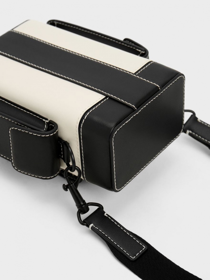 Geanta Crossbody Charles & Keith Bronte Multi-Pocket Negrii Albi | 231PXMRAU