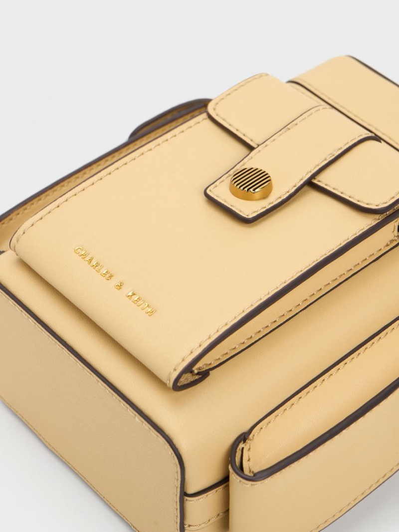 Geanta Crossbody Charles & Keith Bronte Multi-Pocket Bej | 672PVHUCR