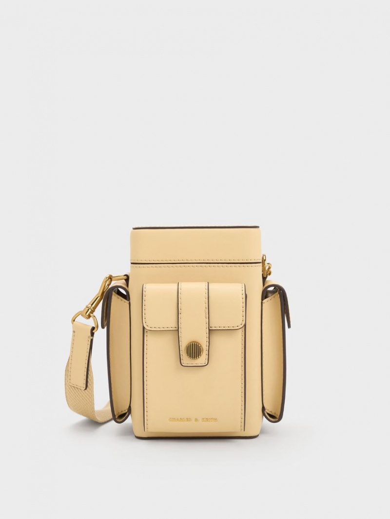 Geanta Crossbody Charles & Keith Bronte Multi-Pocket Bej | 672PVHUCR