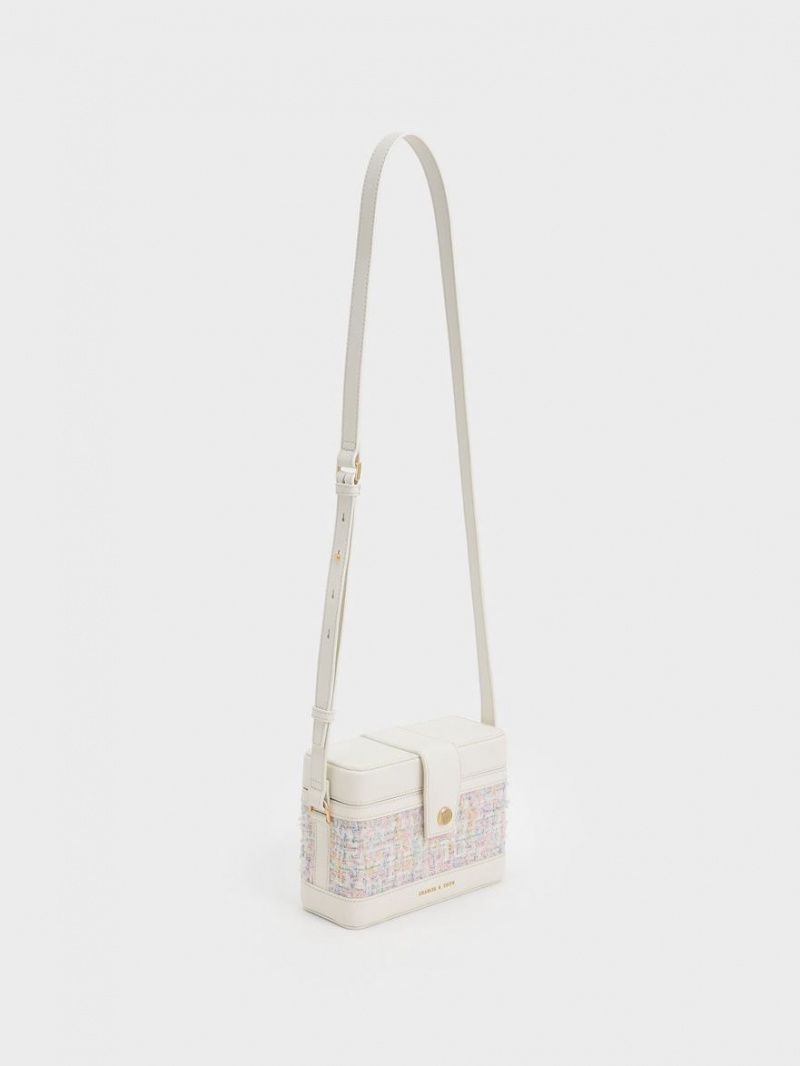 Geanta Crossbody Charles & Keith Bronte Tweed Boxy Roz Deschis | 349LTJSEA