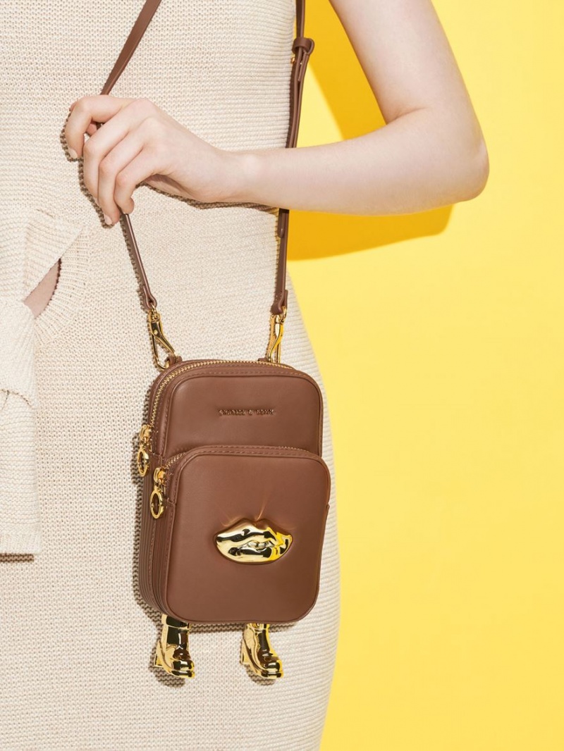 Geanta Crossbody Charles & Keith Calliope Double Pocket Maro | 124CRLYZM