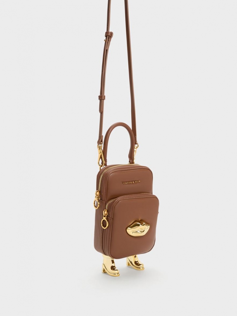 Geanta Crossbody Charles & Keith Calliope Double Pocket Maro | 124CRLYZM