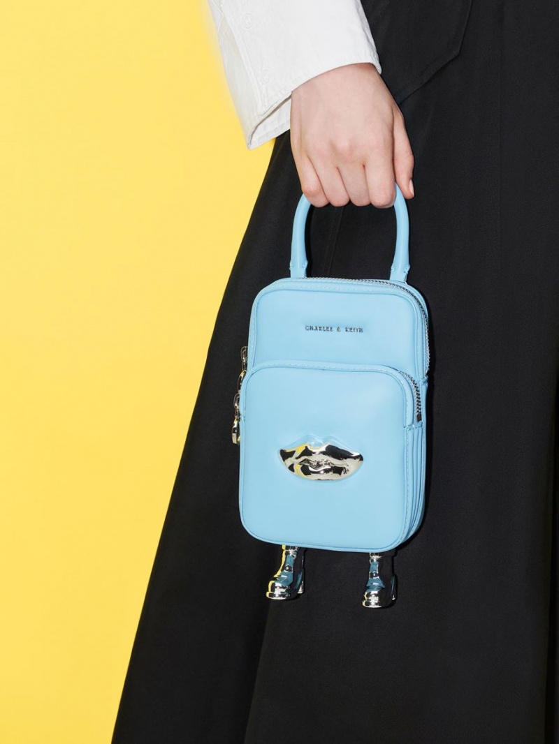 Geanta Crossbody Charles & Keith Calliope Double Pocket Albastri Deschis | 703YPTMJN