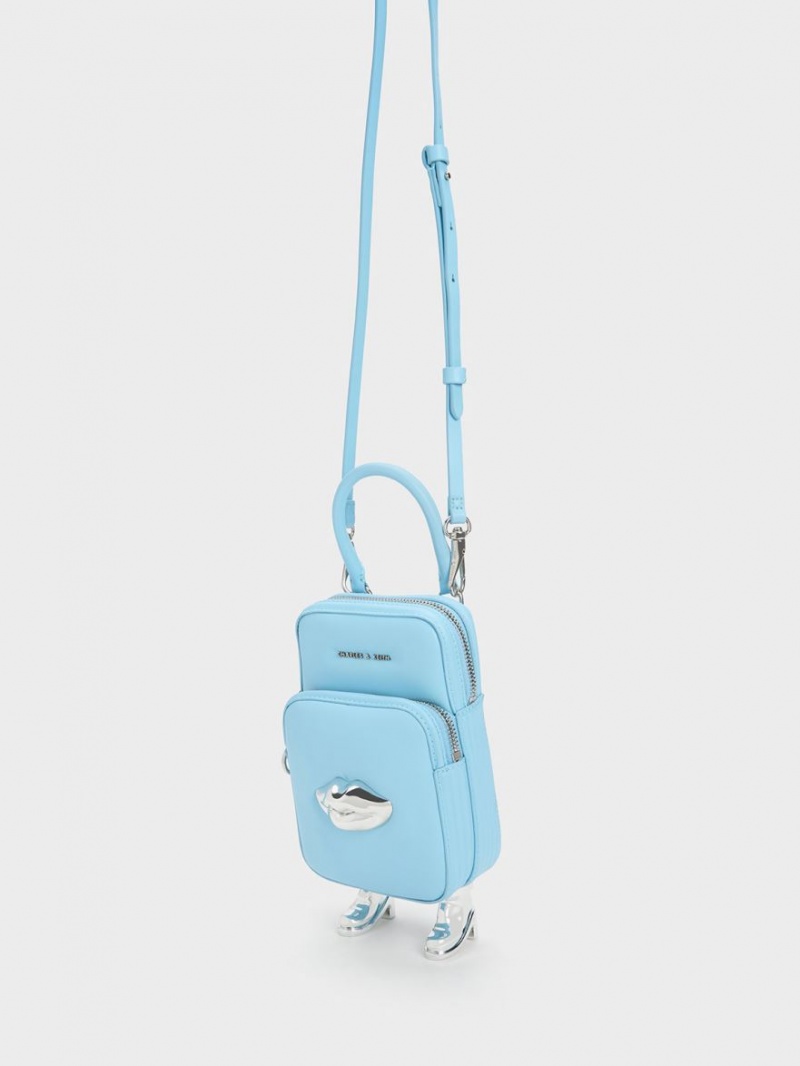 Geanta Crossbody Charles & Keith Calliope Double Pocket Albastri Deschis | 703YPTMJN