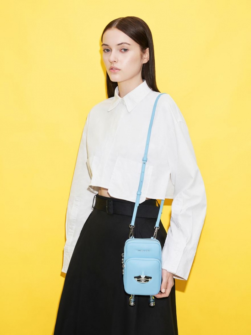 Geanta Crossbody Charles & Keith Calliope Double Pocket Albastri Deschis | 703YPTMJN