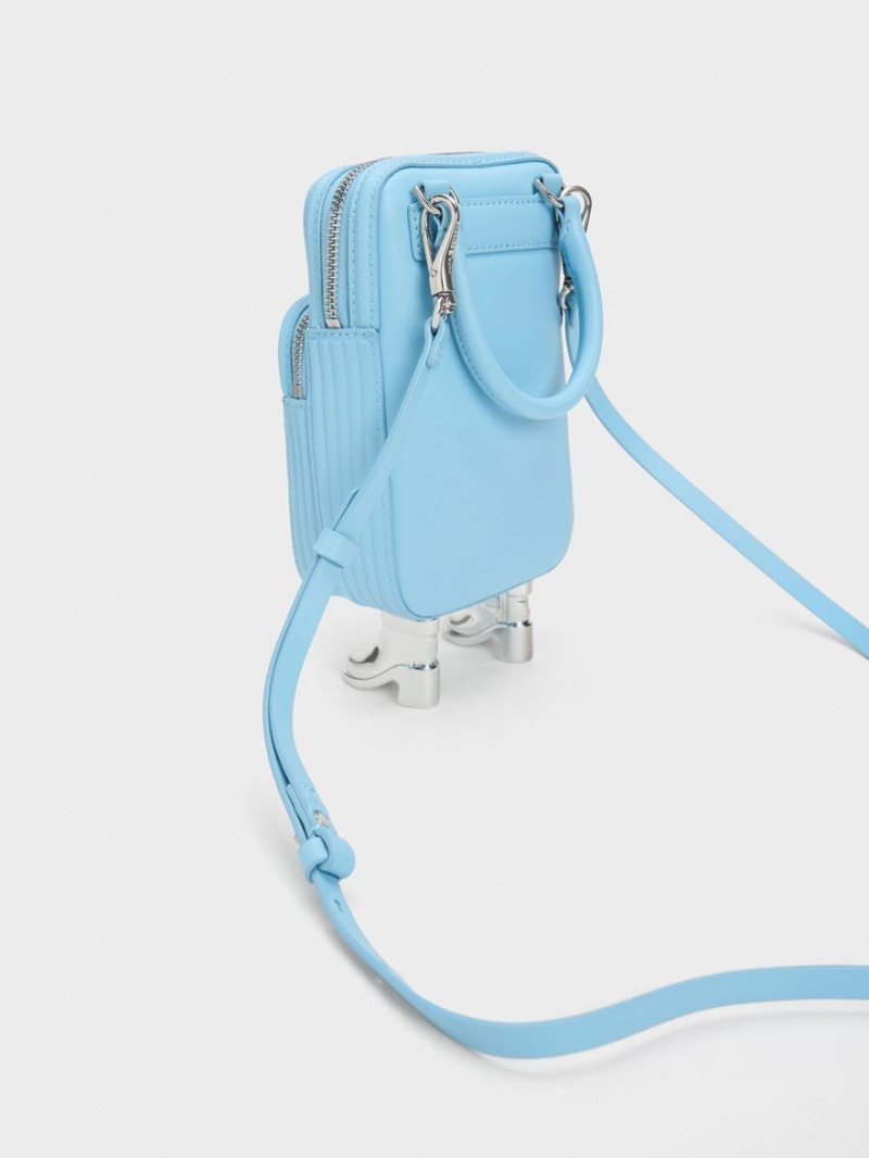 Geanta Crossbody Charles & Keith Calliope Double Pocket Albastri Deschis | 703YPTMJN