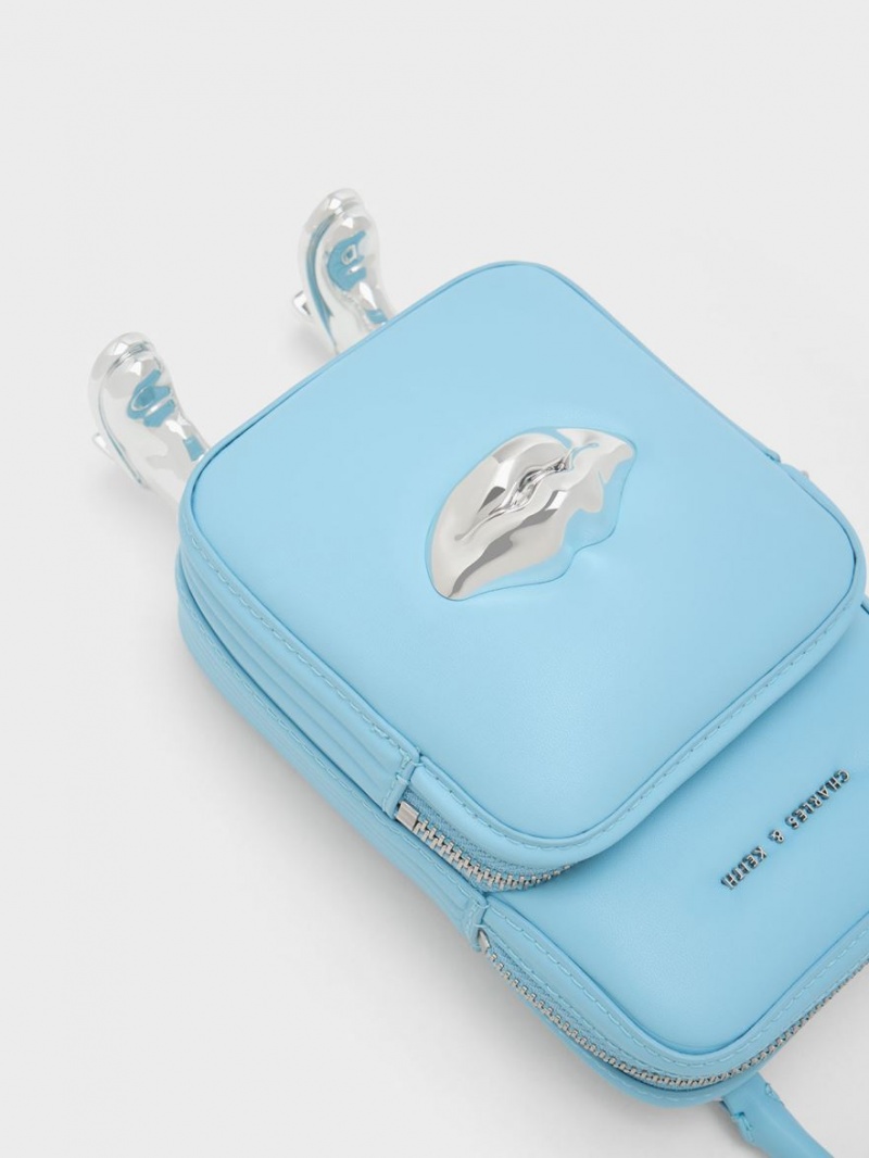 Geanta Crossbody Charles & Keith Calliope Double Pocket Albastri Deschis | 703YPTMJN