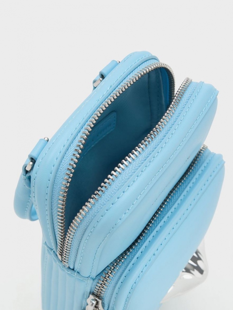 Geanta Crossbody Charles & Keith Calliope Double Pocket Albastri Deschis | 703YPTMJN