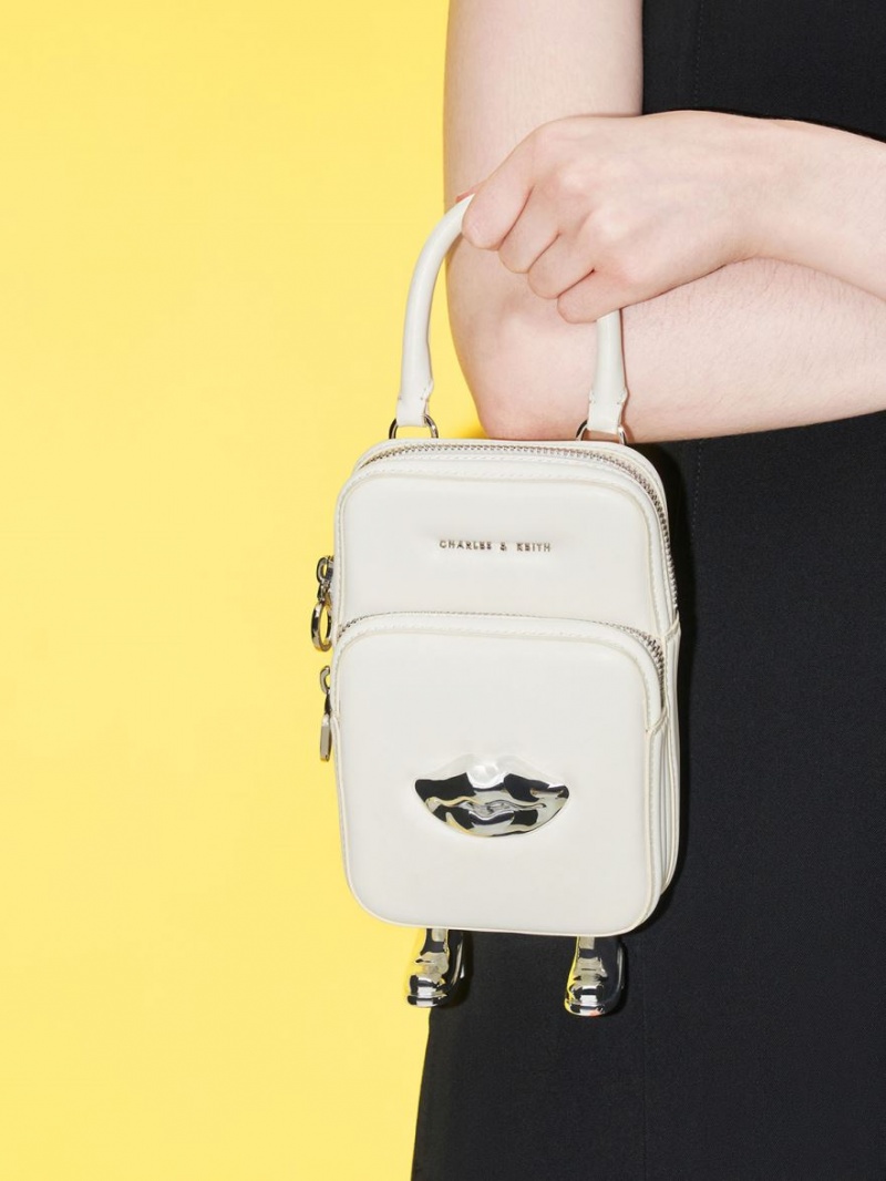 Geanta Crossbody Charles & Keith Calliope Double Pocket Albi | 903QNPOFY