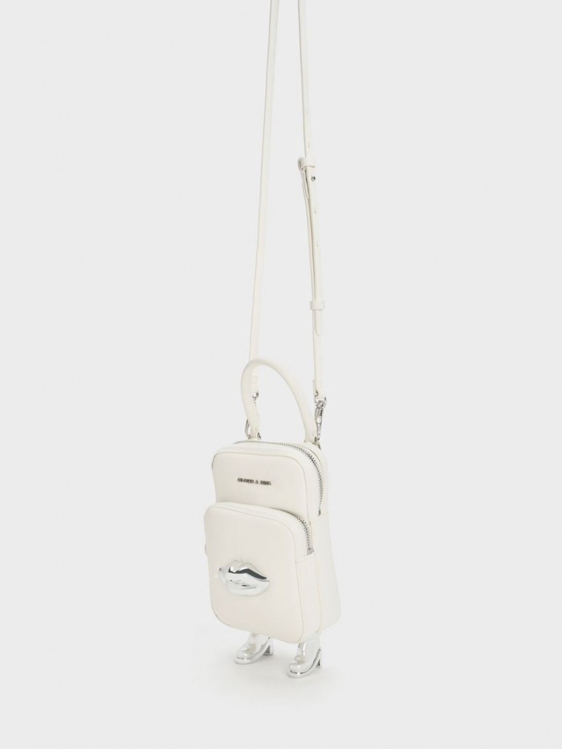 Geanta Crossbody Charles & Keith Calliope Double Pocket Albi | 903QNPOFY