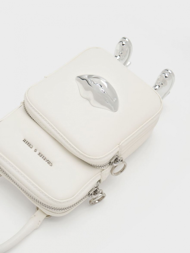 Geanta Crossbody Charles & Keith Calliope Double Pocket Albi | 903QNPOFY
