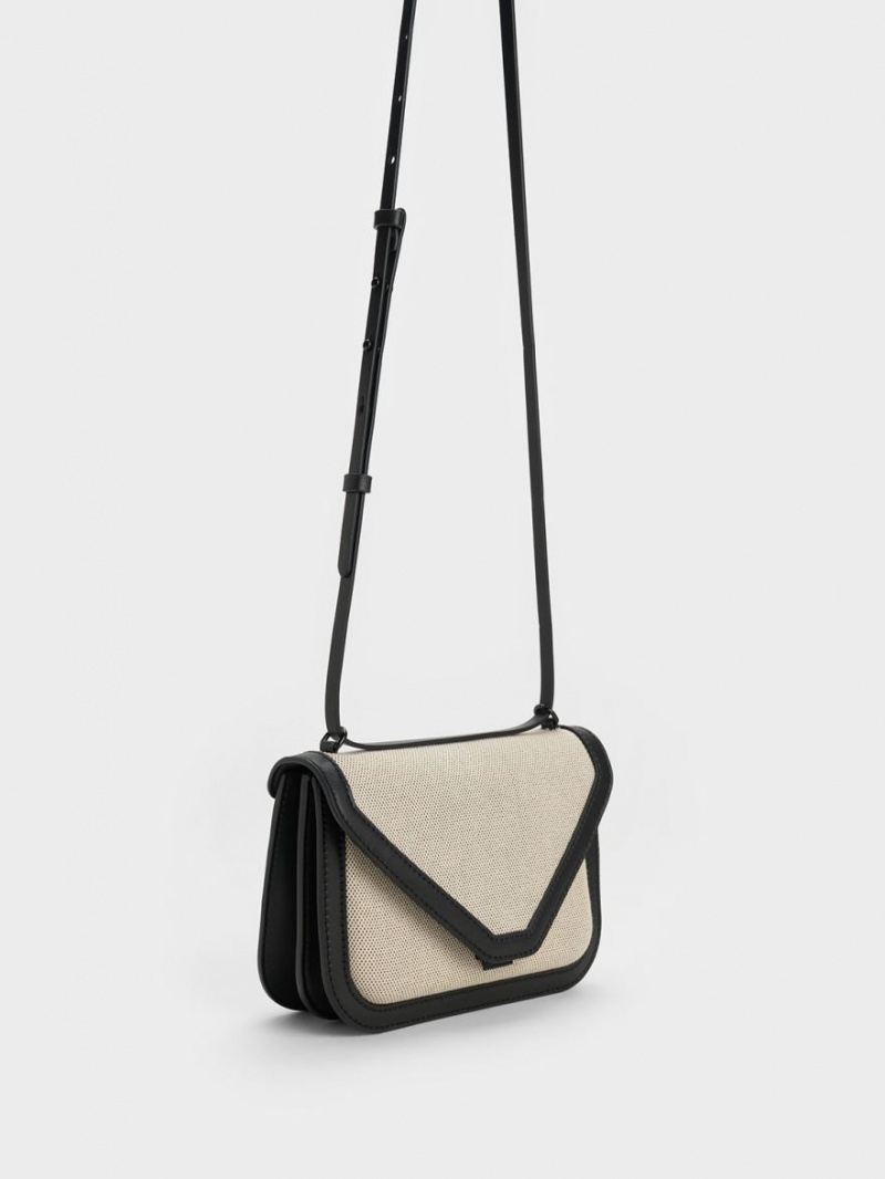 Geanta Crossbody Charles & Keith Camelia Panza Envelope Bej | 435AIMBEW