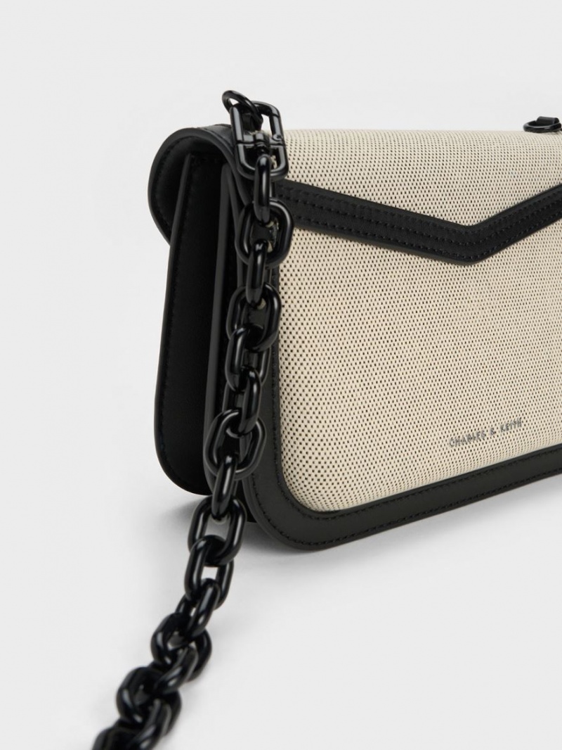 Geanta Crossbody Charles & Keith Camelia Panza Envelope Bej | 435AIMBEW
