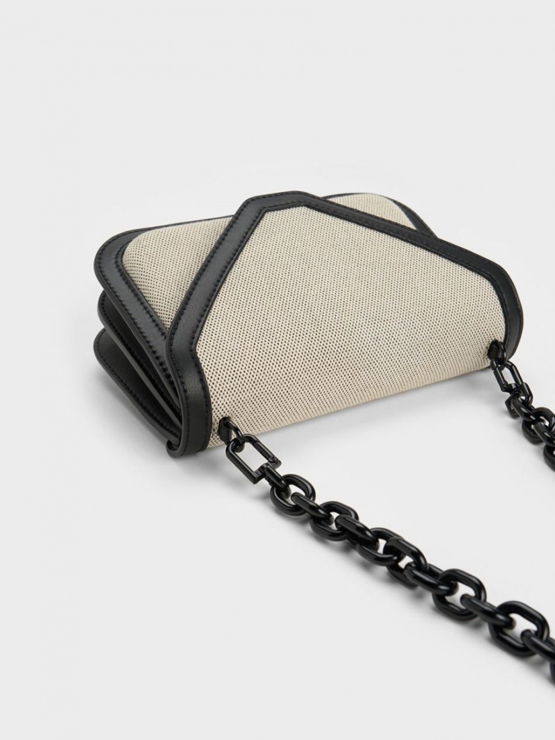 Geanta Crossbody Charles & Keith Camelia Panza Envelope Bej | 435AIMBEW