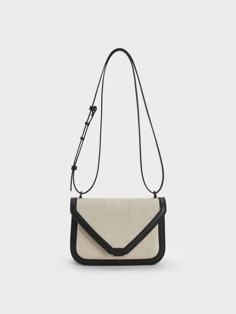 Geanta Crossbody Charles & Keith Camelia Panza Envelope Bej | 435AIMBEW