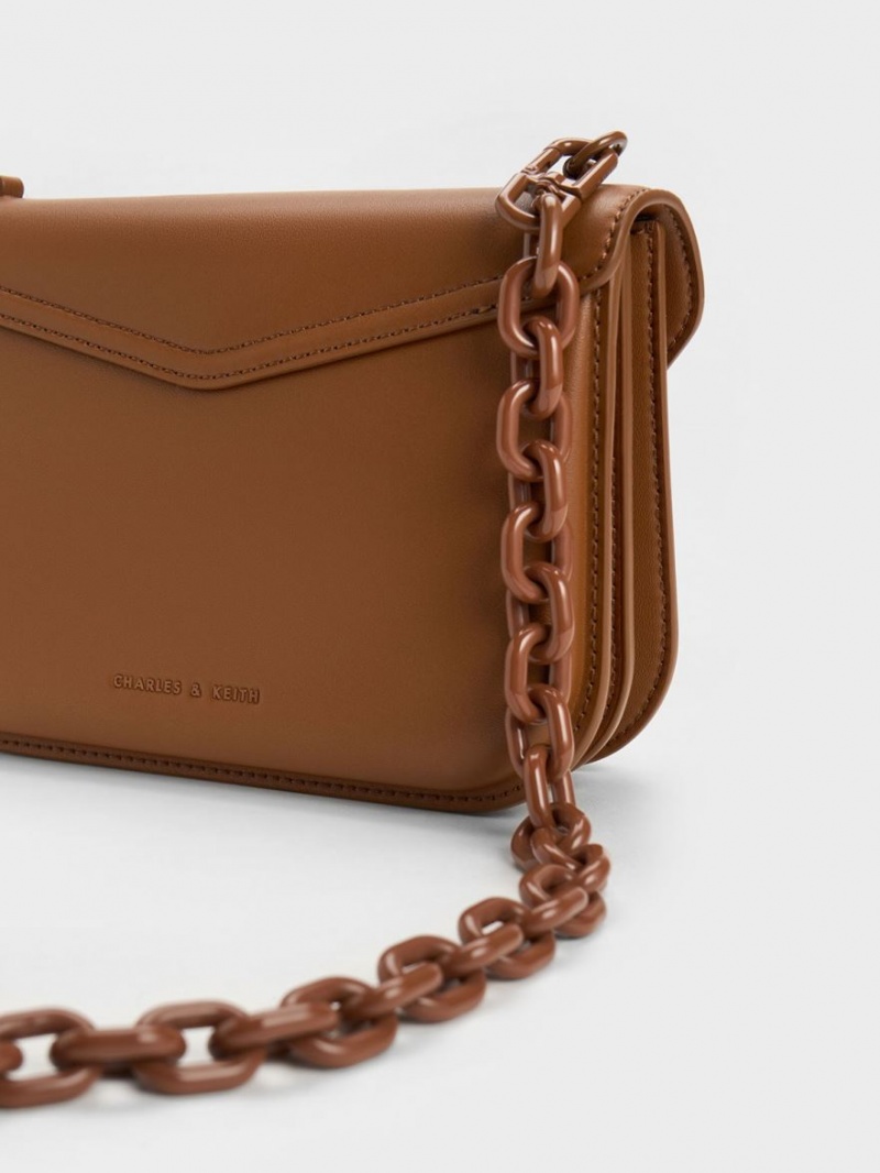 Geanta Crossbody Charles & Keith Camelia Envelope Ciocolata | 294VQKOUB