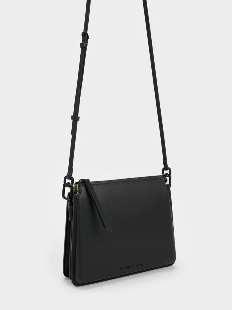 Geanta Crossbody Charles & Keith Camelia Trapeze Negrii | 792YETWZM