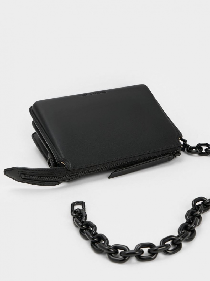 Geanta Crossbody Charles & Keith Camelia Trapeze Negrii | 792YETWZM
