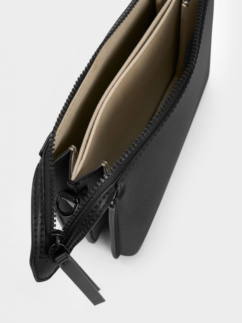 Geanta Crossbody Charles & Keith Camelia Trapeze Negrii | 792YETWZM