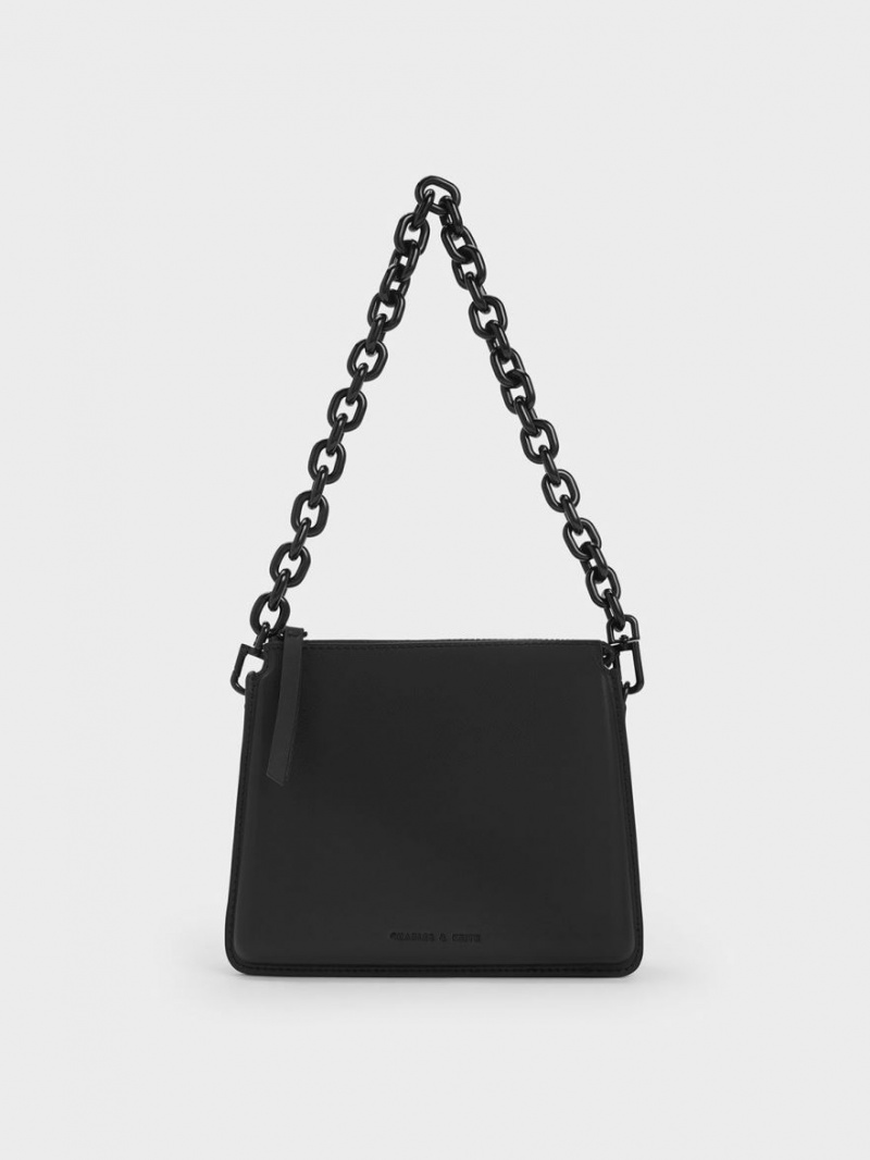 Geanta Crossbody Charles & Keith Camelia Trapeze Negrii | 792YETWZM