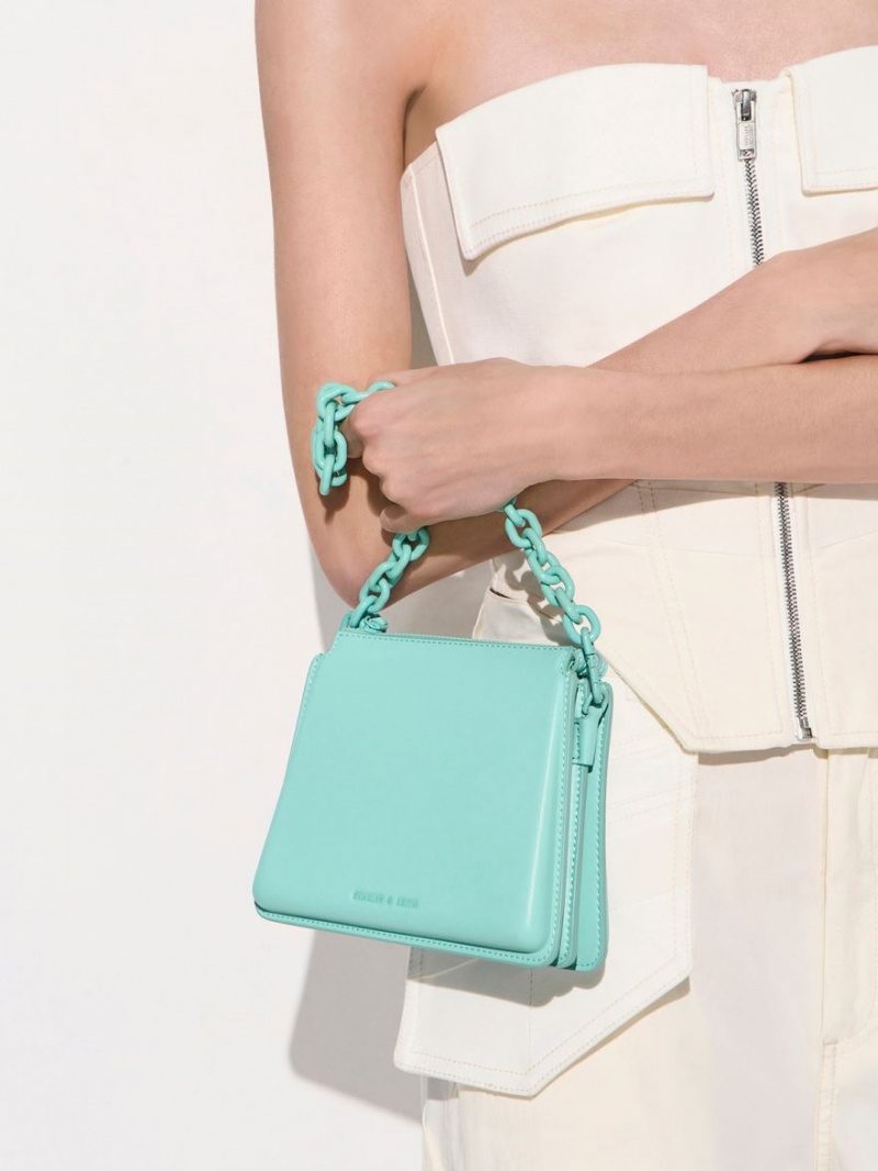 Geanta Crossbody Charles & Keith Camelia Trapeze Turcoaz | 316UOVCJK