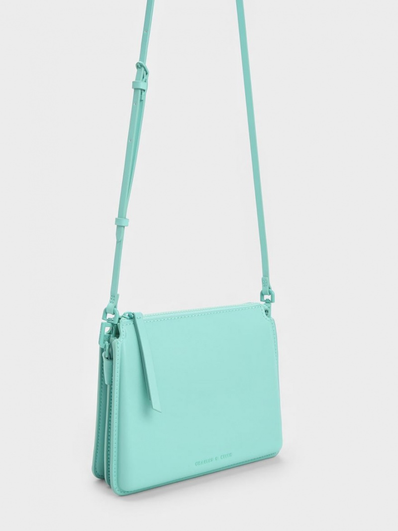 Geanta Crossbody Charles & Keith Camelia Trapeze Turcoaz | 316UOVCJK