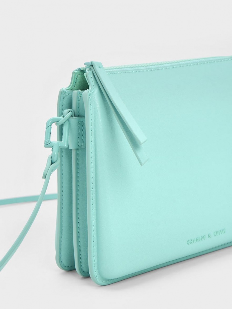 Geanta Crossbody Charles & Keith Camelia Trapeze Turcoaz | 316UOVCJK
