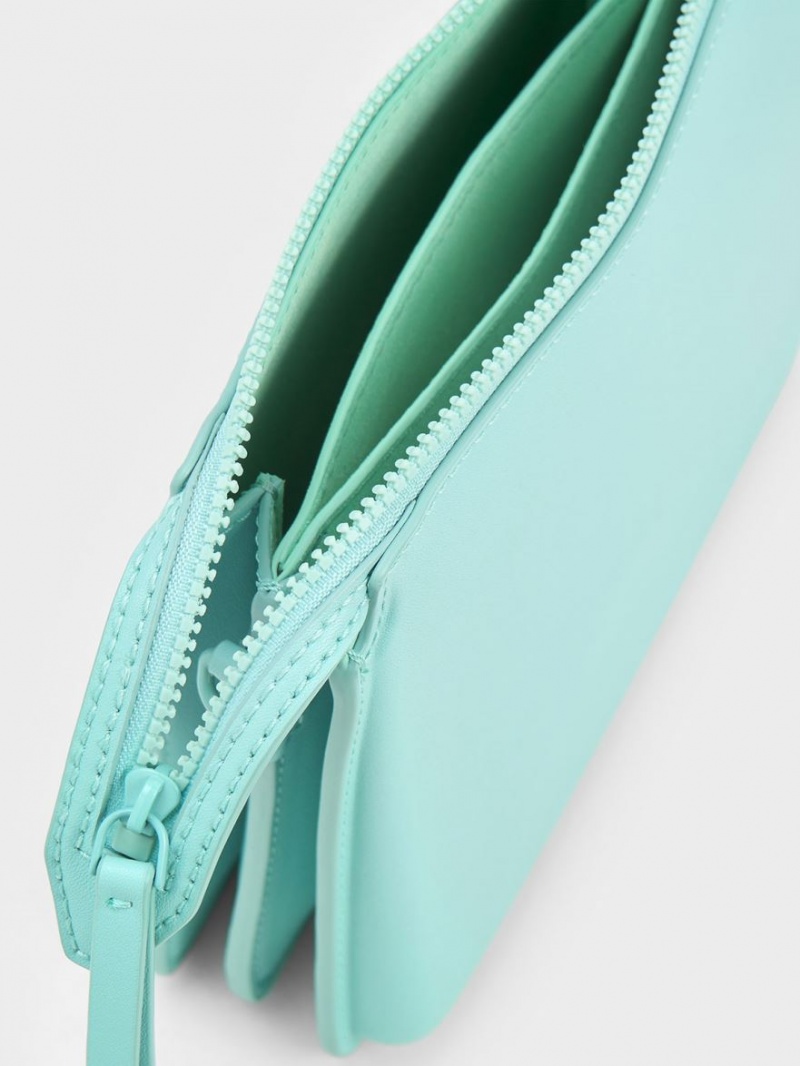 Geanta Crossbody Charles & Keith Camelia Trapeze Turcoaz | 316UOVCJK