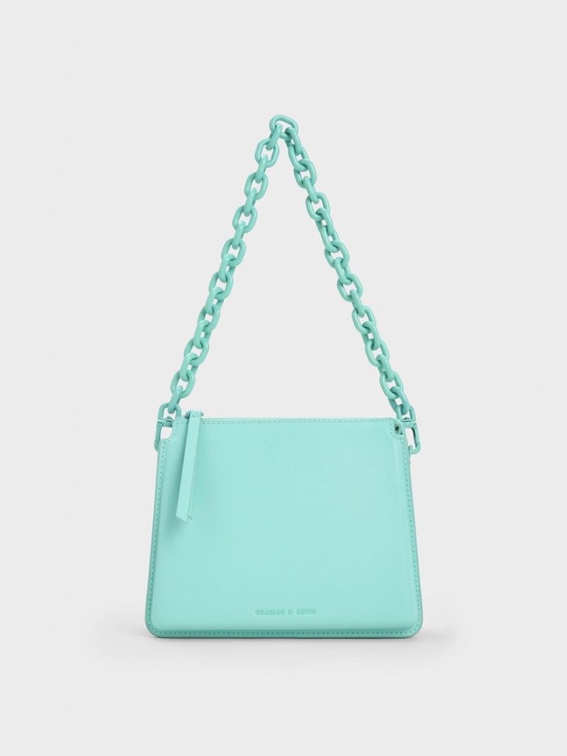 Geanta Crossbody Charles & Keith Camelia Trapeze Turcoaz | 316UOVCJK