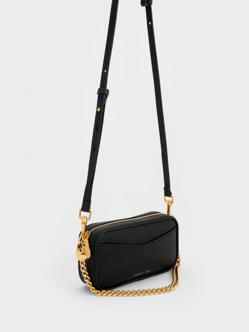 Geanta Crossbody Charles & Keith Cayce Boxy Negrii | 853OIJUQH