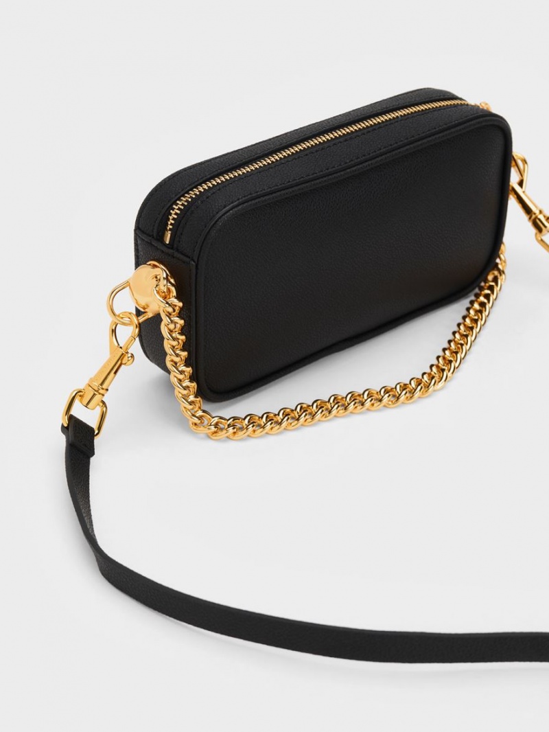 Geanta Crossbody Charles & Keith Cayce Boxy Negrii | 853OIJUQH