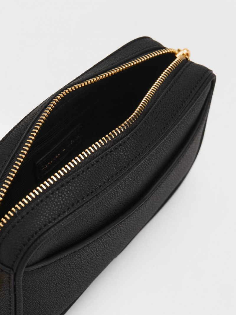 Geanta Crossbody Charles & Keith Cayce Boxy Negrii | 853OIJUQH