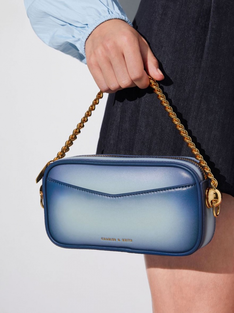 Geanta Crossbody Charles & Keith Cayce Ombre Boxy Bleumarin | 154HNVETY