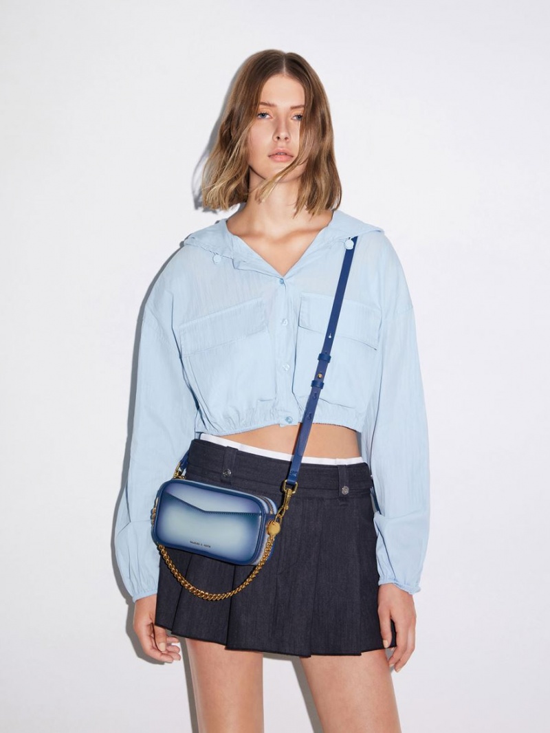 Geanta Crossbody Charles & Keith Cayce Ombre Boxy Bleumarin | 154HNVETY