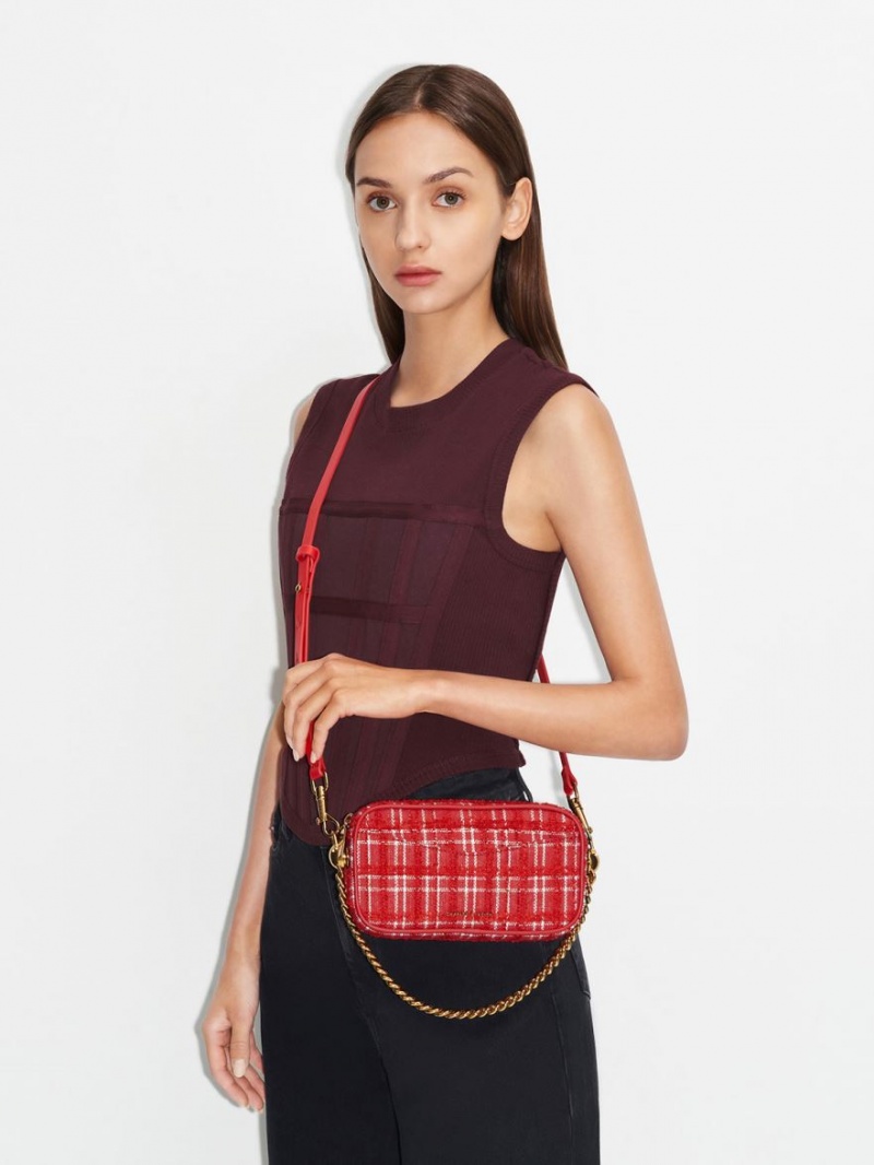 Geanta Crossbody Charles & Keith Cayce Tweed Boxy Rosii | 293RGZIMP