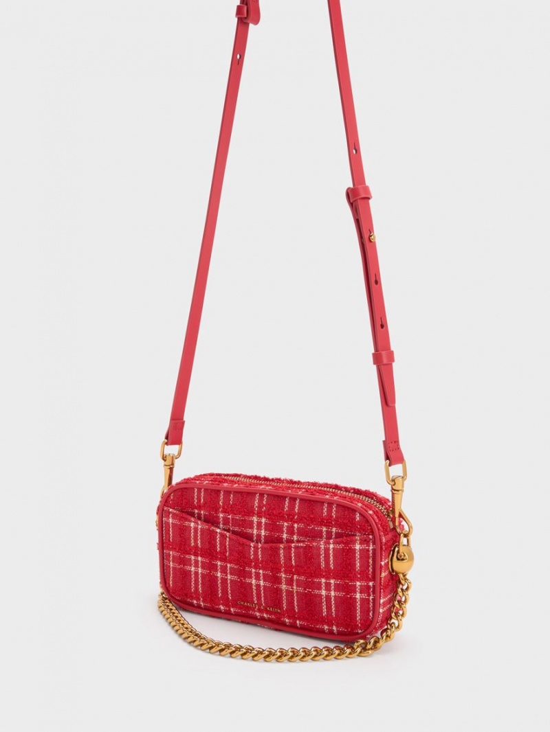 Geanta Crossbody Charles & Keith Cayce Tweed Boxy Rosii | 293RGZIMP