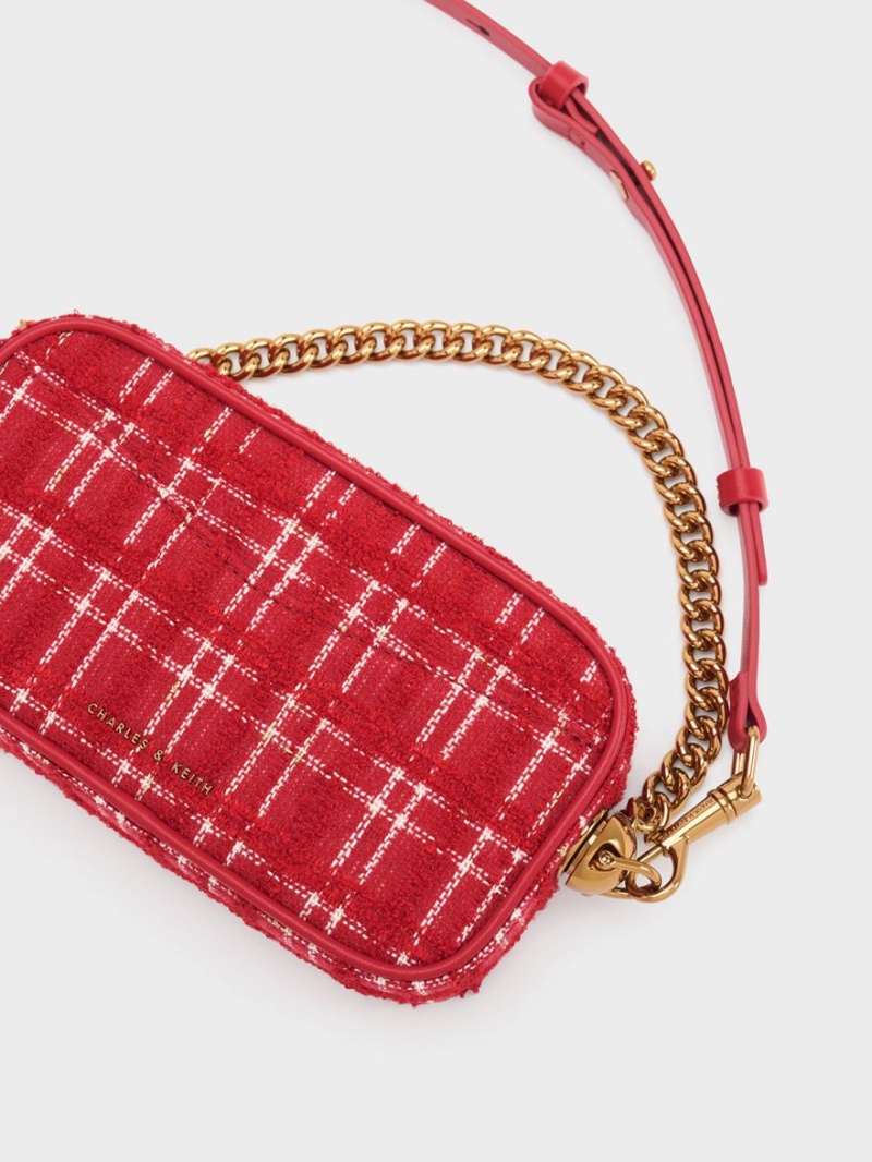 Geanta Crossbody Charles & Keith Cayce Tweed Boxy Rosii | 293RGZIMP