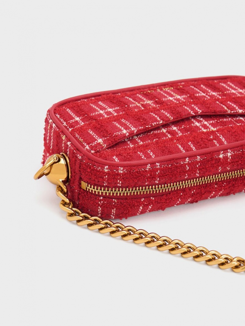 Geanta Crossbody Charles & Keith Cayce Tweed Boxy Rosii | 293RGZIMP