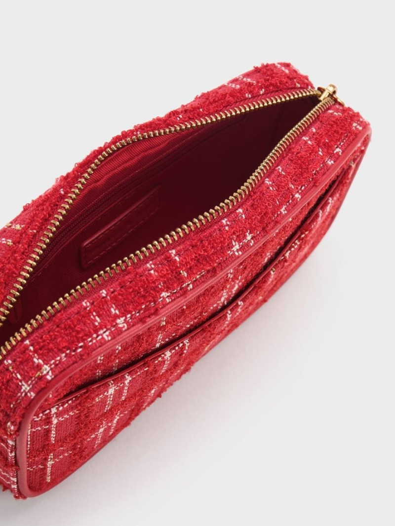 Geanta Crossbody Charles & Keith Cayce Tweed Boxy Rosii | 293RGZIMP