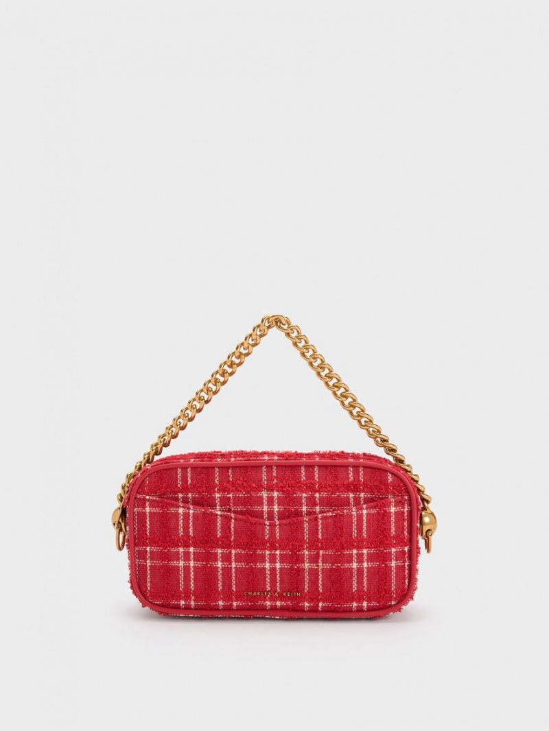 Geanta Crossbody Charles & Keith Cayce Tweed Boxy Rosii | 293RGZIMP