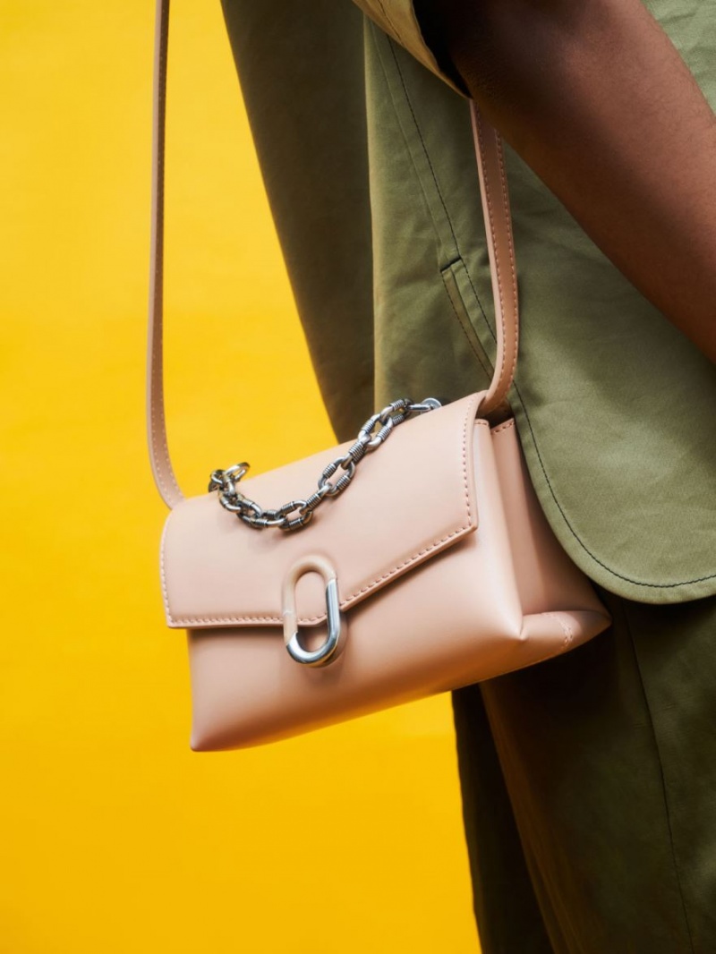 Geanta Crossbody Charles & Keith Chain Curea Envelope Roz | 042ZWOYVJ