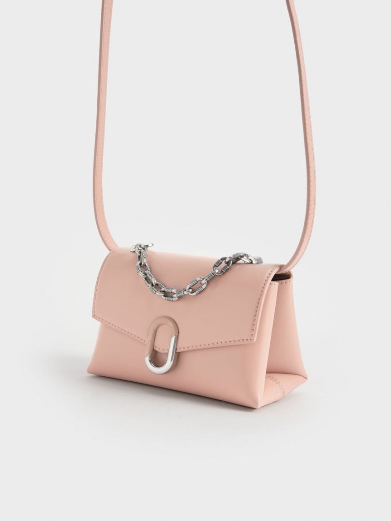 Geanta Crossbody Charles & Keith Chain Curea Envelope Roz | 042ZWOYVJ