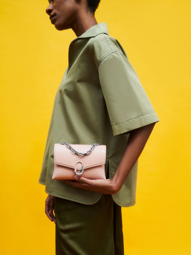 Geanta Crossbody Charles & Keith Chain Curea Envelope Roz | 042ZWOYVJ