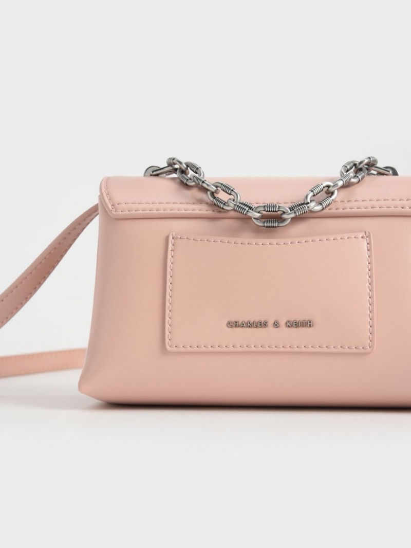 Geanta Crossbody Charles & Keith Chain Curea Envelope Roz | 042ZWOYVJ