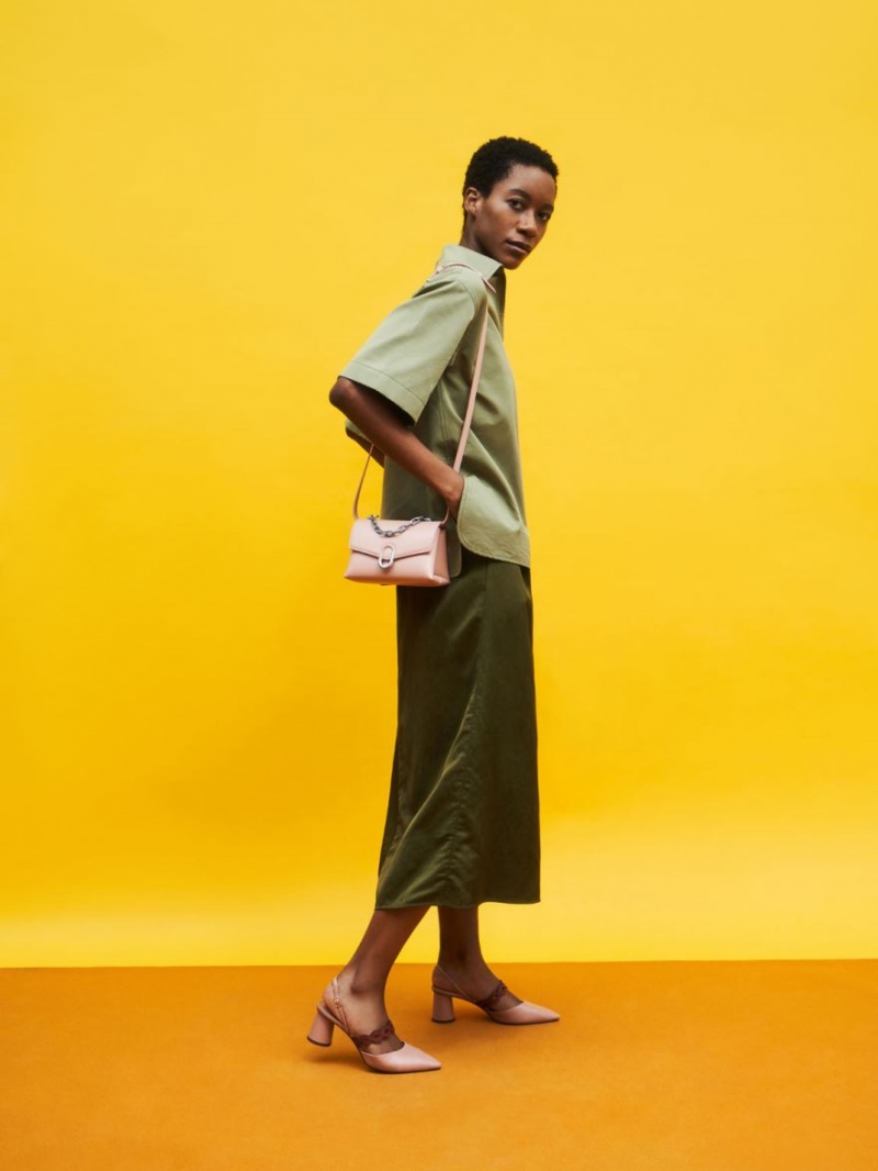 Geanta Crossbody Charles & Keith Chain Curea Envelope Roz | 042ZWOYVJ
