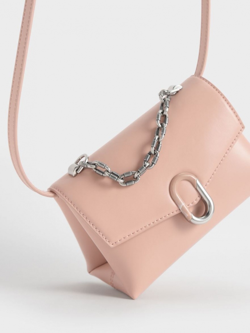 Geanta Crossbody Charles & Keith Chain Curea Envelope Roz | 042ZWOYVJ