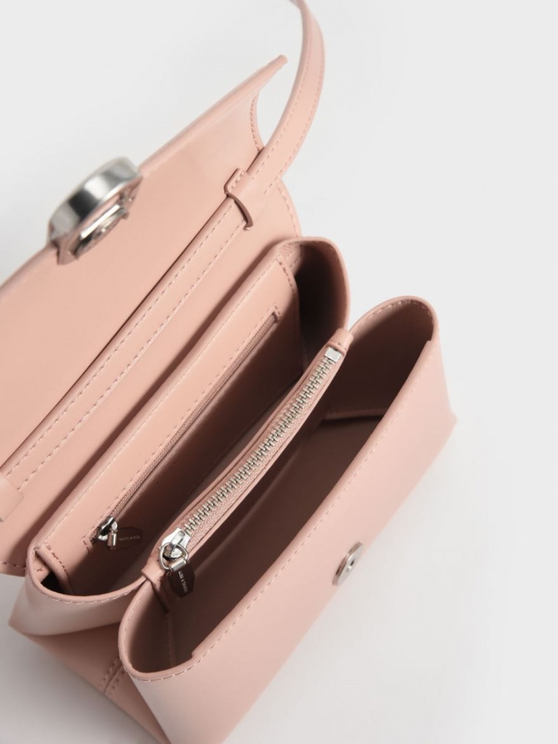Geanta Crossbody Charles & Keith Chain Curea Envelope Roz | 042ZWOYVJ