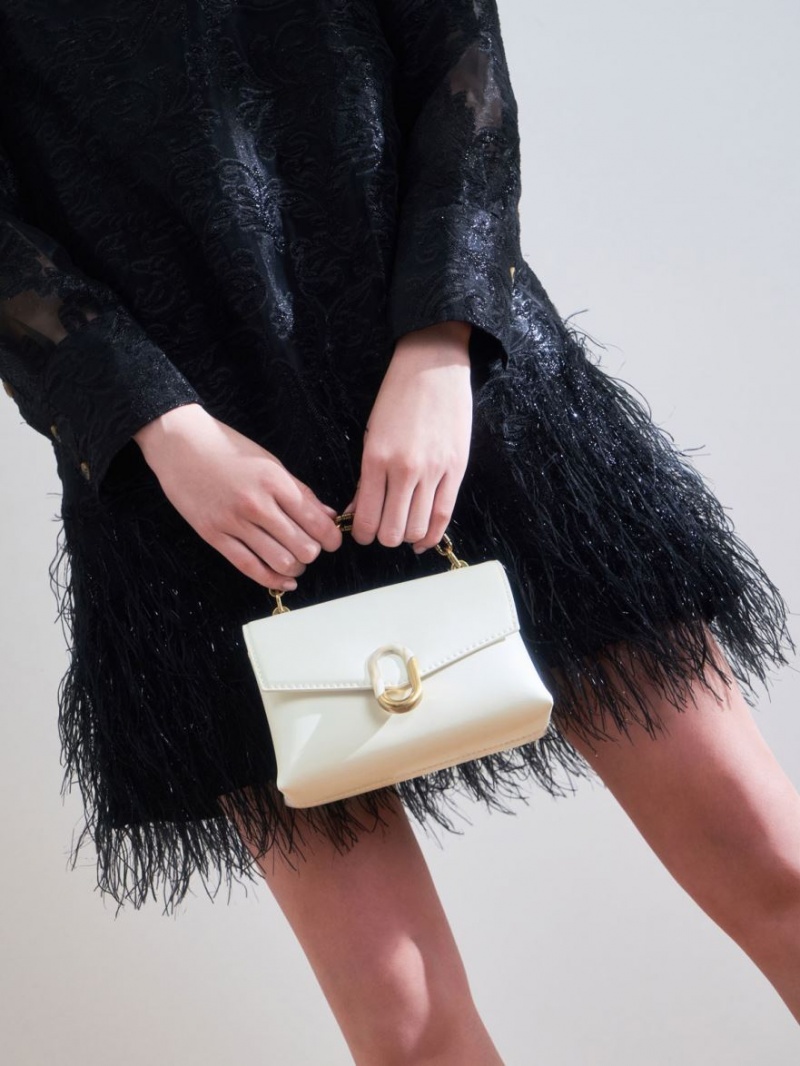 Geanta Crossbody Charles & Keith Chain Curea Envelope Albi | 825ZXTENJ